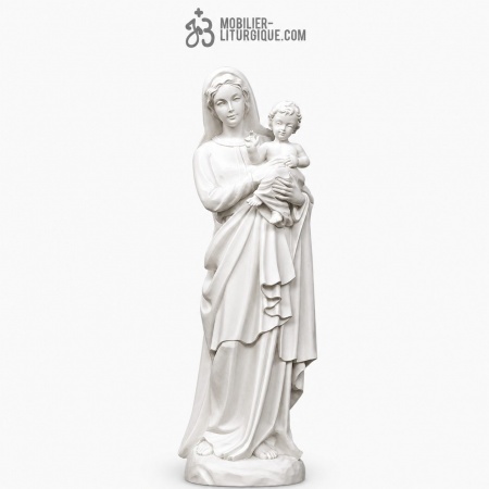 Statue de la Vierge &agrave; l\'Enfant en marbre blanc-85 cm