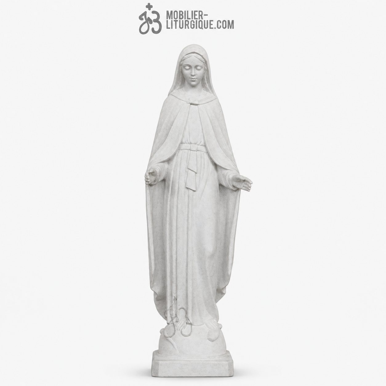 Statue de la Vierge bras ouverts, en marbre blanc