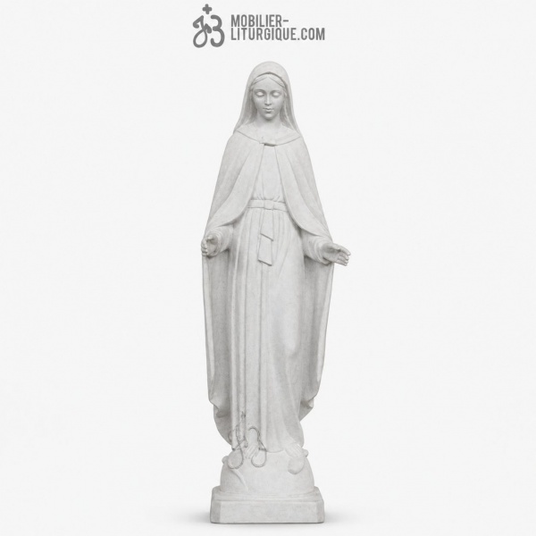 Statue de la Vierge bras ouverts, en marbre blanc