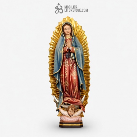Statue de la Vierge de Guadalupe en bois d&eacute;cor&eacute;