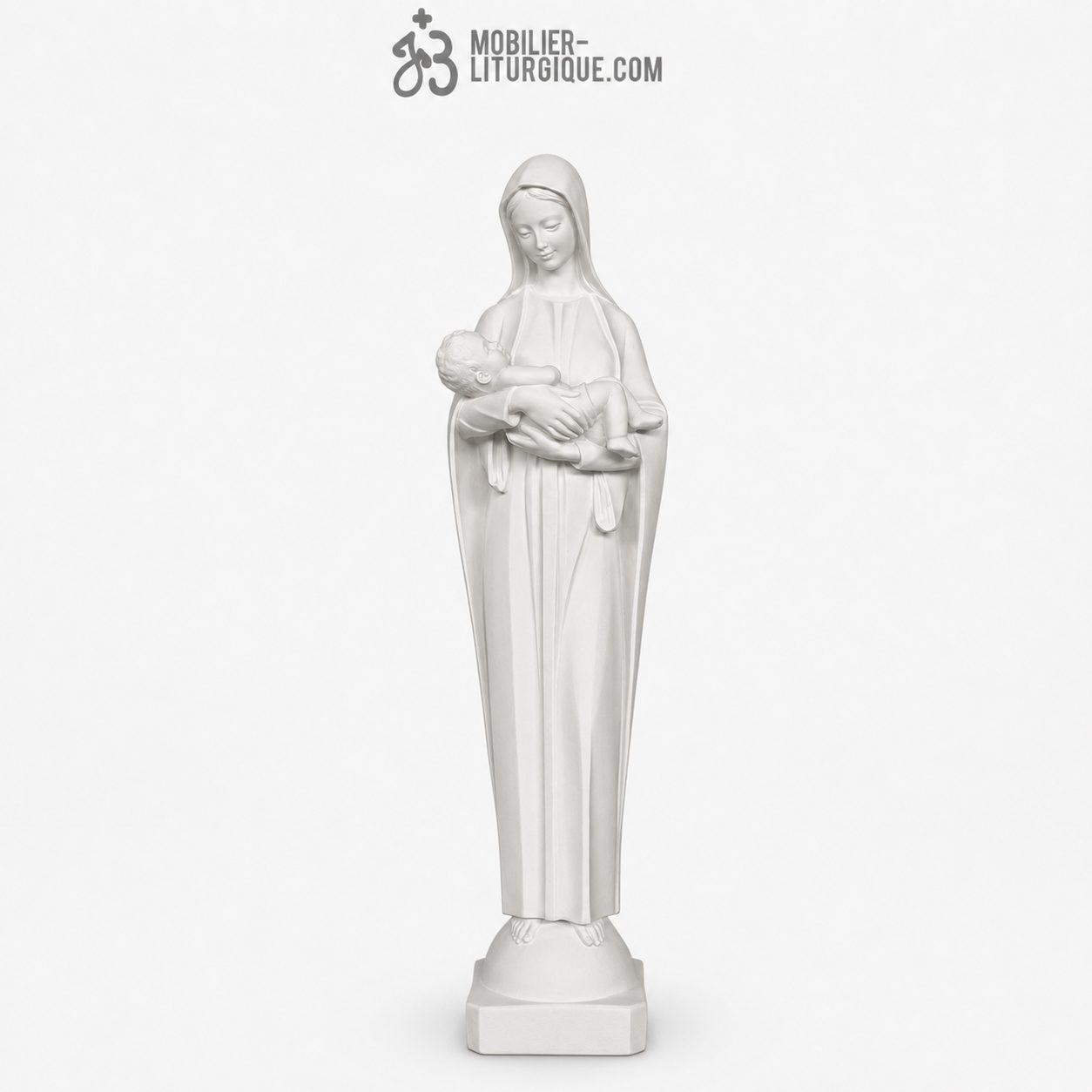 Statue de la Vierge et l\'Enfant, en poudre de marbre reconstitu&eacute; synth&eacute;tique, 80 cm