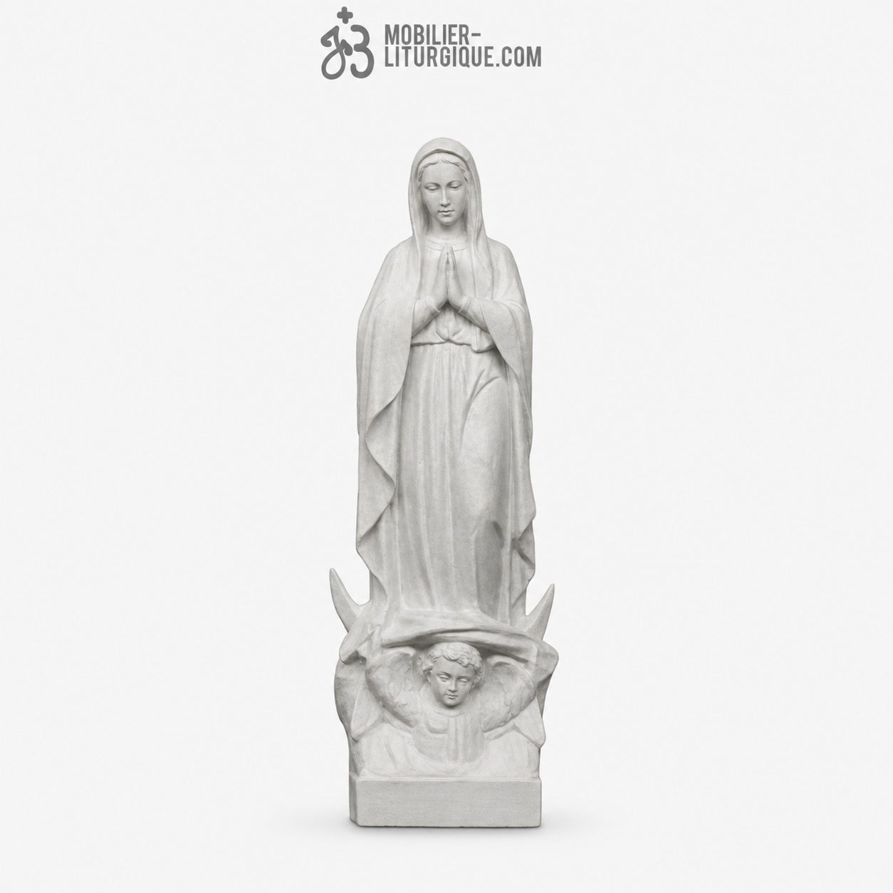 Statue de la Vierge mains jointes, en marbre blanc, 45 cm