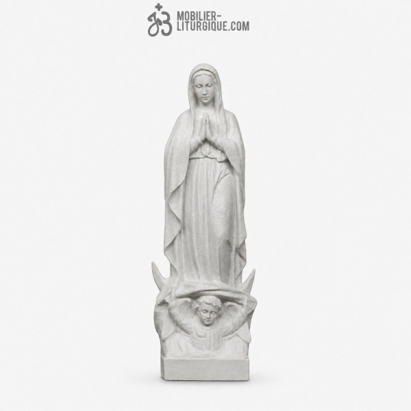 Statue de la Vierge mains jointes, en marbre blanc, 45 cm