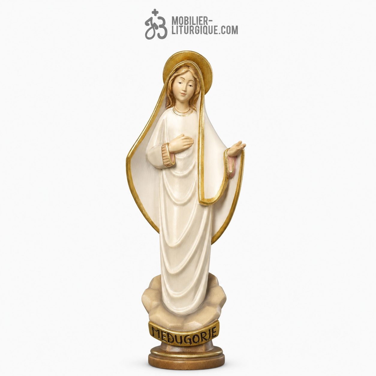 Statue de la Vierge Marie Reine de l\'Univers en bois d&eacute;cor&eacute;