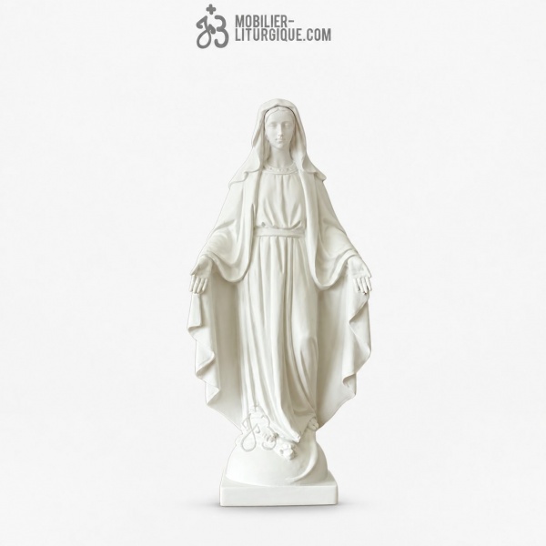 Statue de la Vierge Miraculeuse, en marbre blanc, 63 cm
