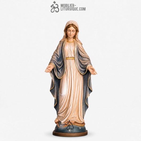 Statue de la Vierge Miraculeuse en bois d�cor�