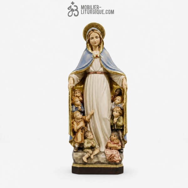 Statue de la Vierge prot�geant les enfants, en bois color�