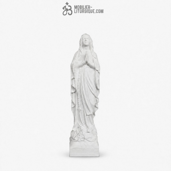 Statue de Notre Dame de Lourdes ,  en poudre de marbre blanc, 70 cm