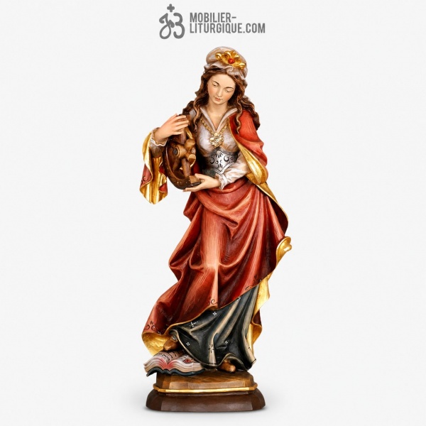 Statue de Sainte Catherine en bois d�cor�