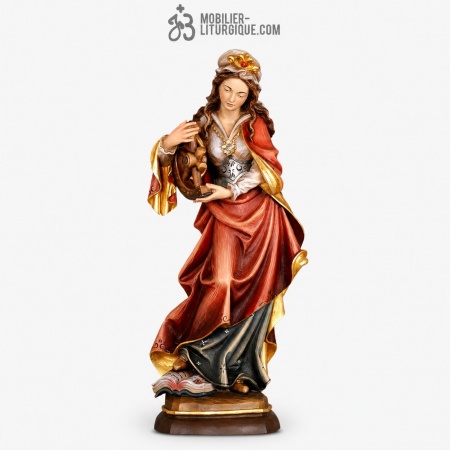 Statue de Sainte Catherine en bois d&eacute;cor&eacute;