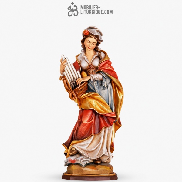 Statue de Sainte C�cile en bois d�cor�