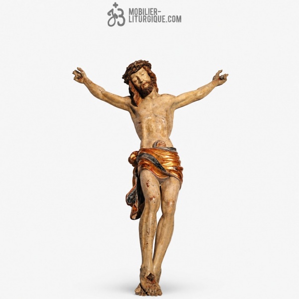 Statue du Christ en croix en bois dor�e � la feuille d\'or