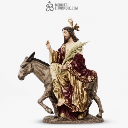 Statue du Christ entrant dans J&eacute;rusalem Polychrome Antique