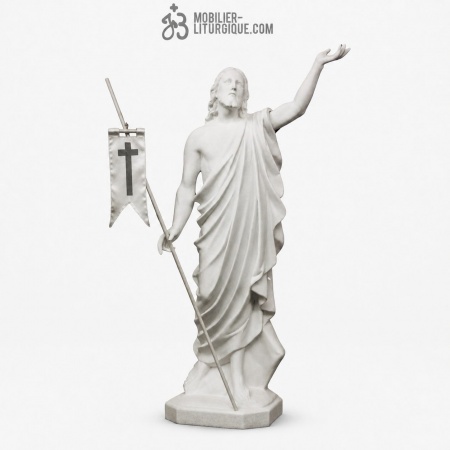 Statue du Christ ressuscit&eacute;, fibre de verre blanc 100 cm