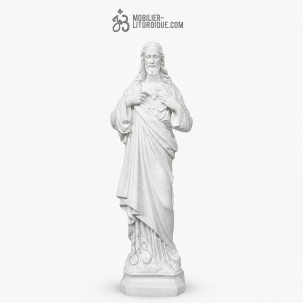 Statue du Sacr� Coeur de J�sus, en marbre blanc 50 cm