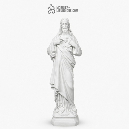 Statue du Sacr&eacute; Coeur de J&eacute;sus, en marbre blanc 50 cm