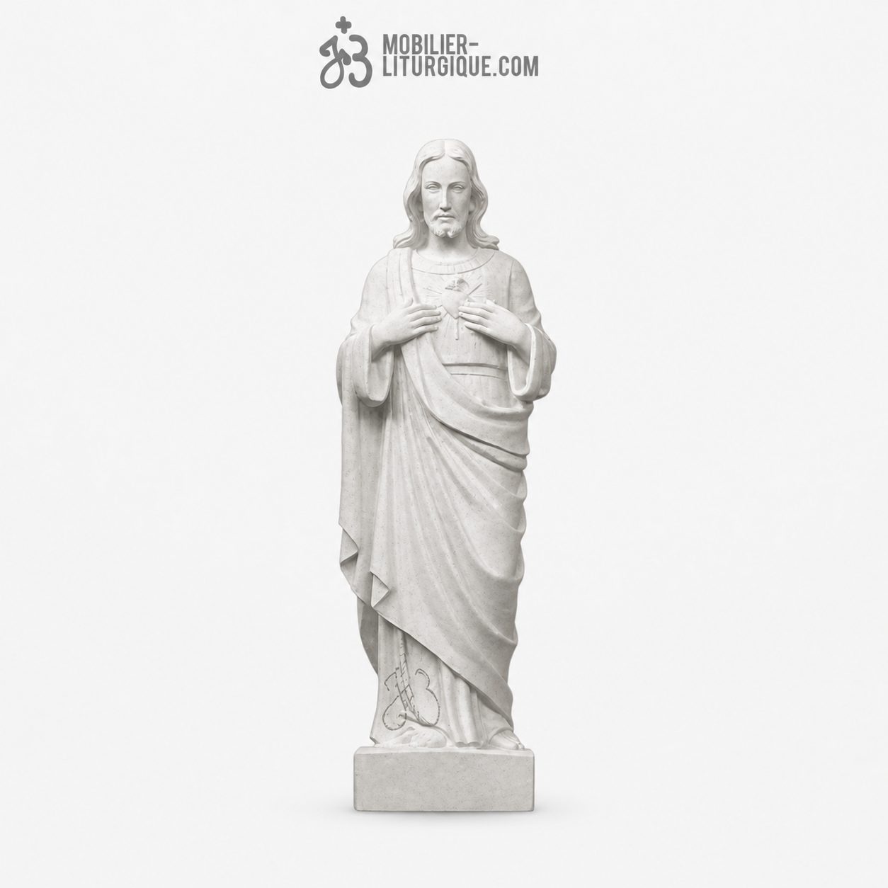 Statue du Sacr&eacute; Coeur de J&eacute;sus, en marbre blanc,62-80-100 cm
