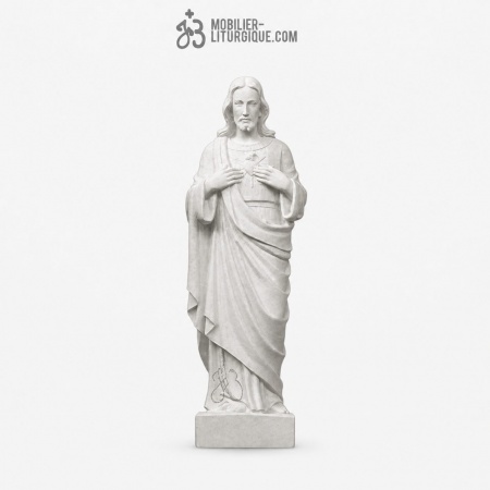Statue du Sacr&eacute; Coeur de J&eacute;sus, en marbre blanc,62-80-100 cm