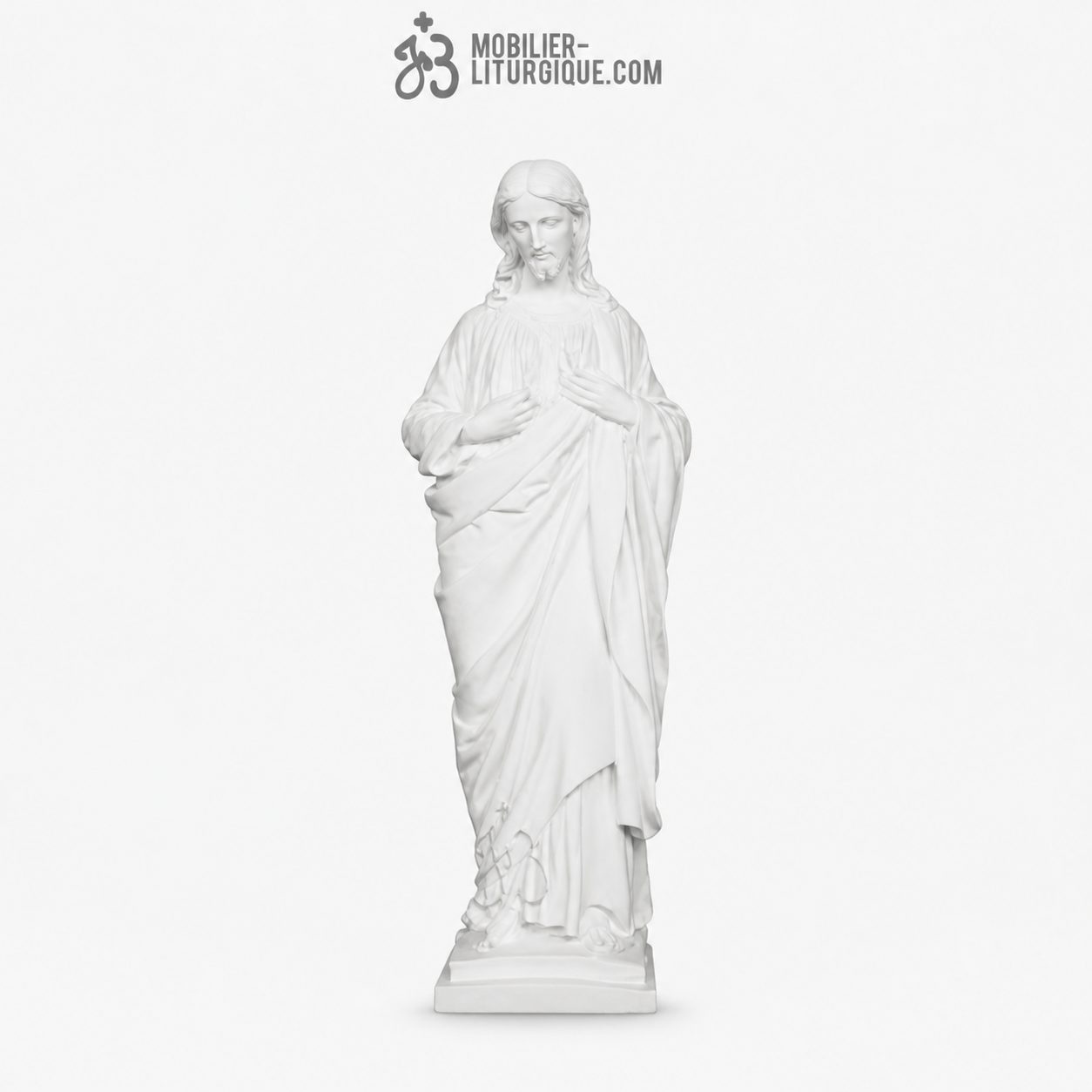 Statue du Sacr&eacute; Coeur de J&eacute;sus, en marbre blanc base r&eacute;sine,50 cm