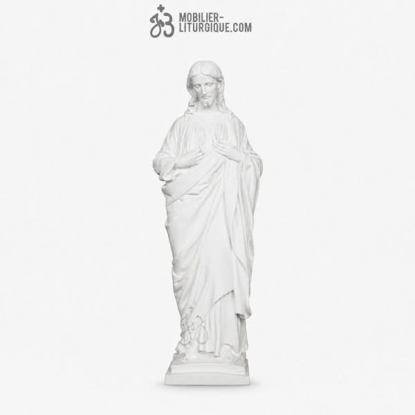 Statue du Sacr� Coeur de J�sus, en marbre blanc base r�sine,50 cm