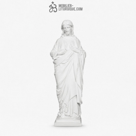 Statue du Sacr&eacute; Coeur de J&eacute;sus, en marbre blanc base r&eacute;sine,50 cm