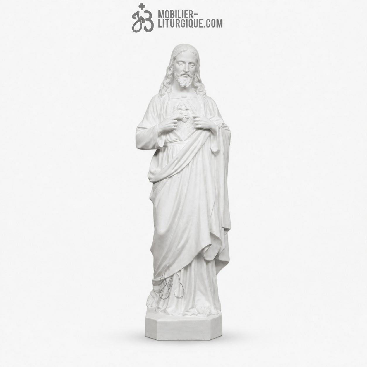 Statue du Sacr&eacute; Coeur de J&eacute;sus, en r&eacute;sine de marbre reconstitu&eacute; 130 cm