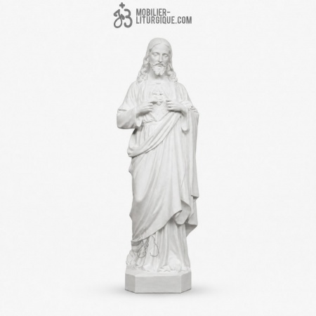 Statue du Sacr&eacute; Coeur de J&eacute;sus, en r&eacute;sine de marbre reconstitu&eacute; 130 cm
