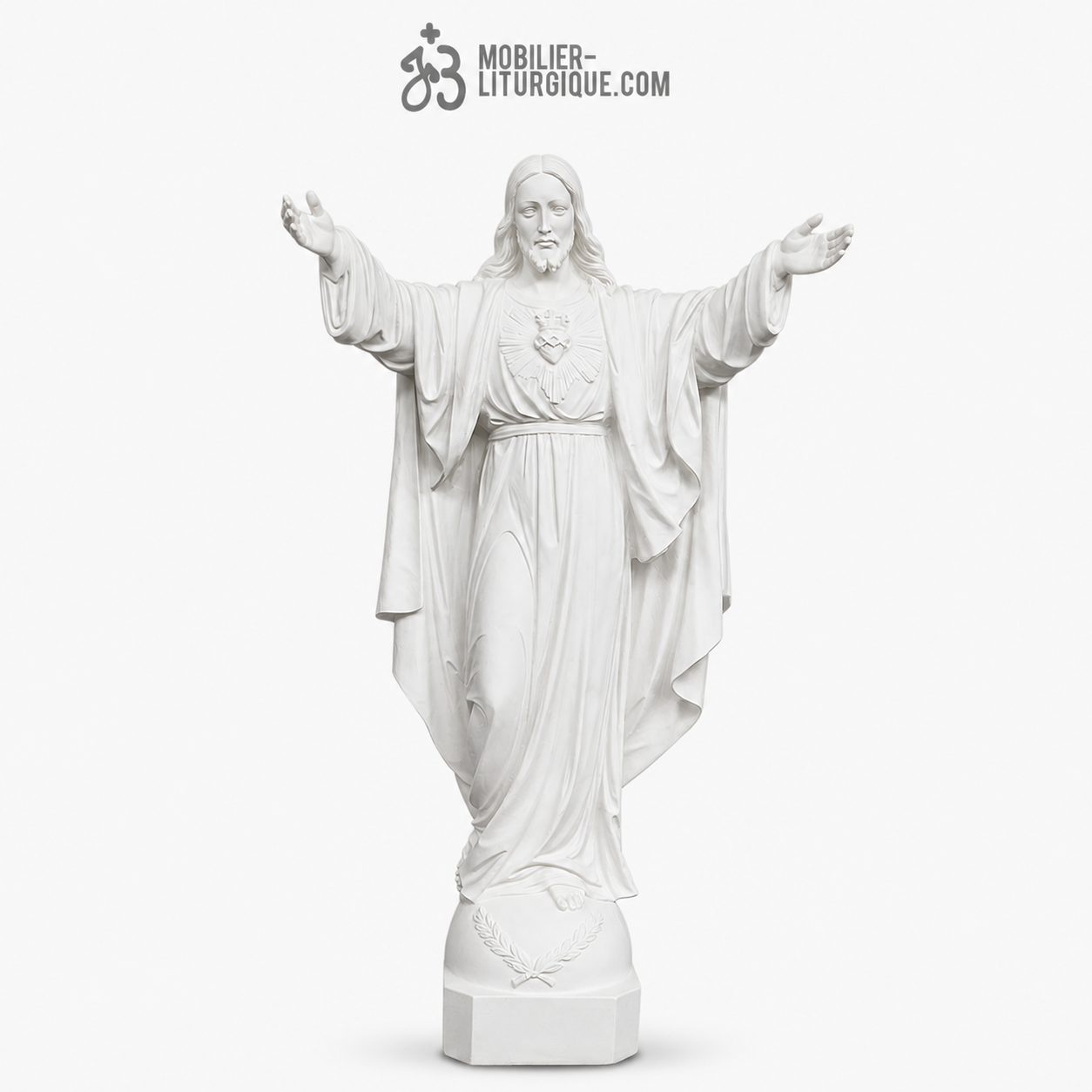 Statue du Sacr&eacute; Coeur de J&eacute;sus R&eacute;dempteur en marbre blanc 100 cm