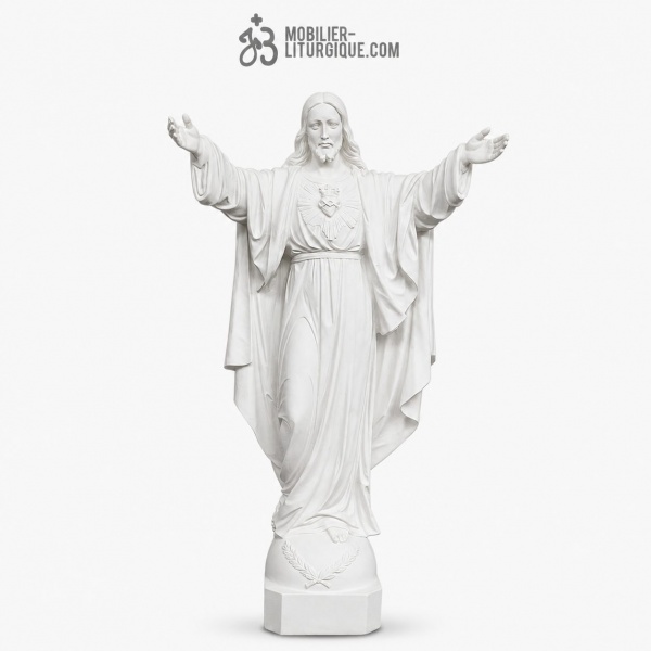 Statue du Sacr� Coeur de J�sus R�dempteur en marbre blanc 100 cm