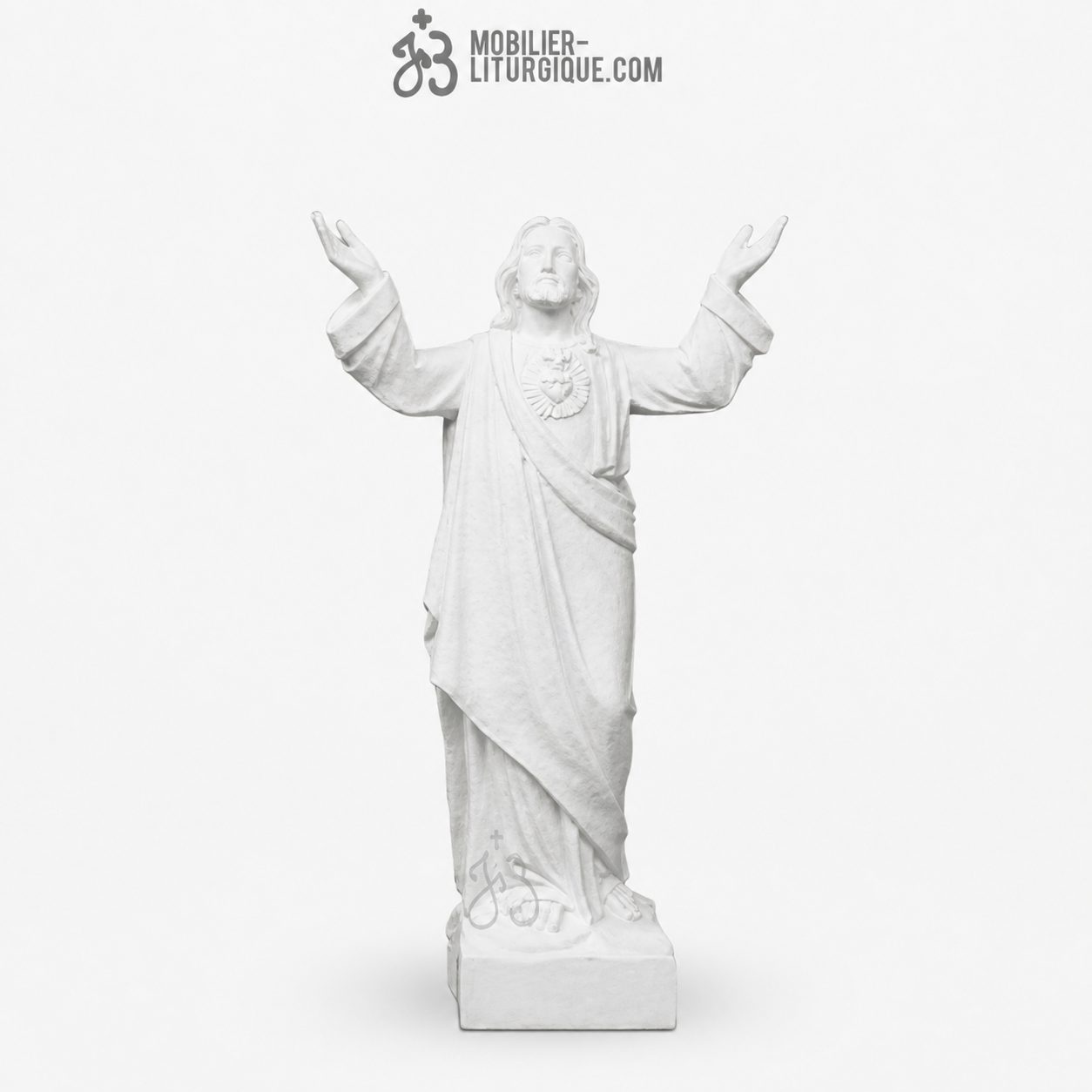Statue du Sacr&eacute; Coeur de J&eacute;sus r&eacute;sine de marbre Blanc 45 cm