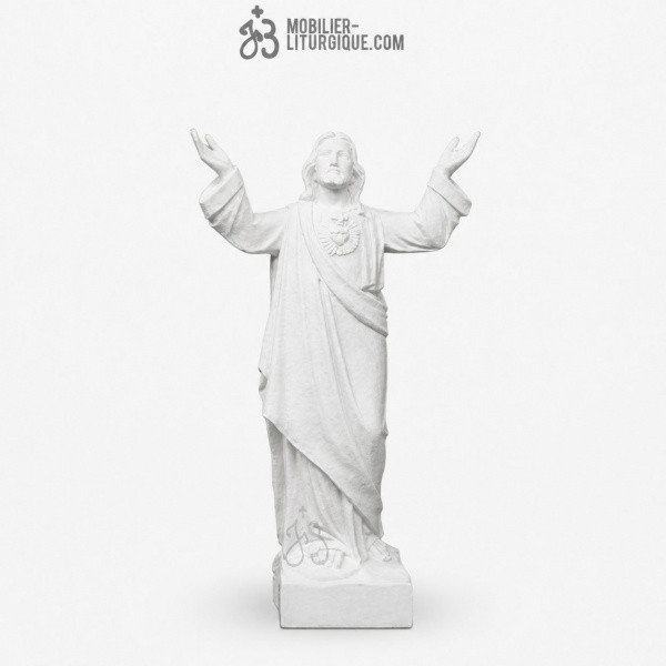 Statue du Sacr� Coeur de J�sus r�sine de marbre Blanc 45 cm