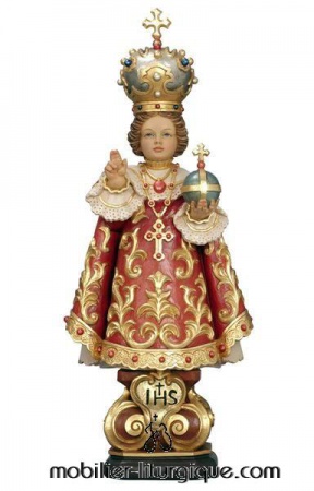 Statue Enfant Jésus de Prague en bois décoré