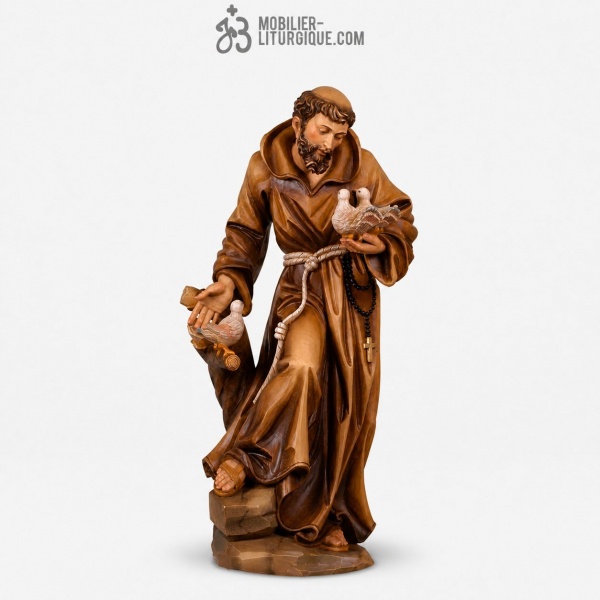 Statue Fran�ois d\'Assise, en bois d�cor�