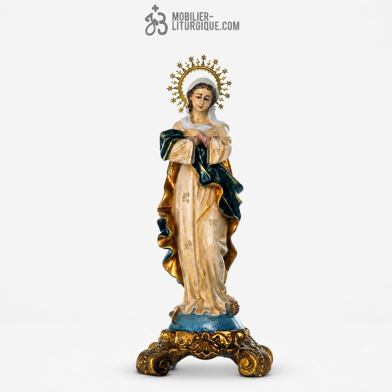 Statue Immacul&eacute;e Conception Polychrome Antique