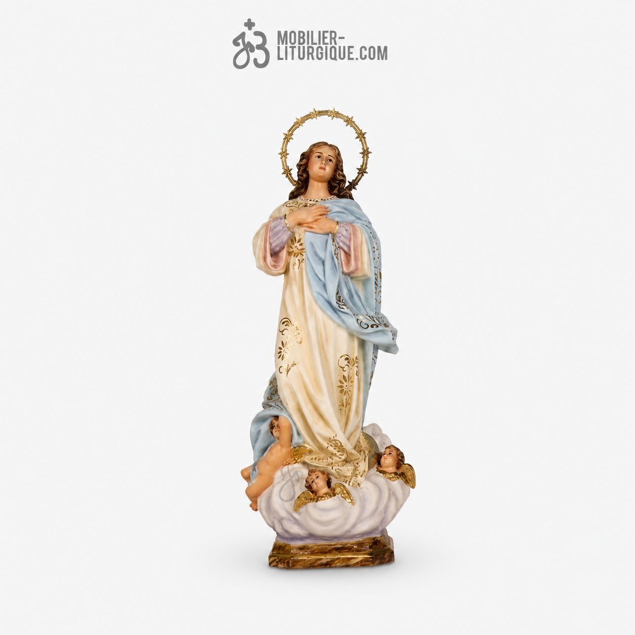 Statue Immacul&eacute;e Conception Polychrome Antique