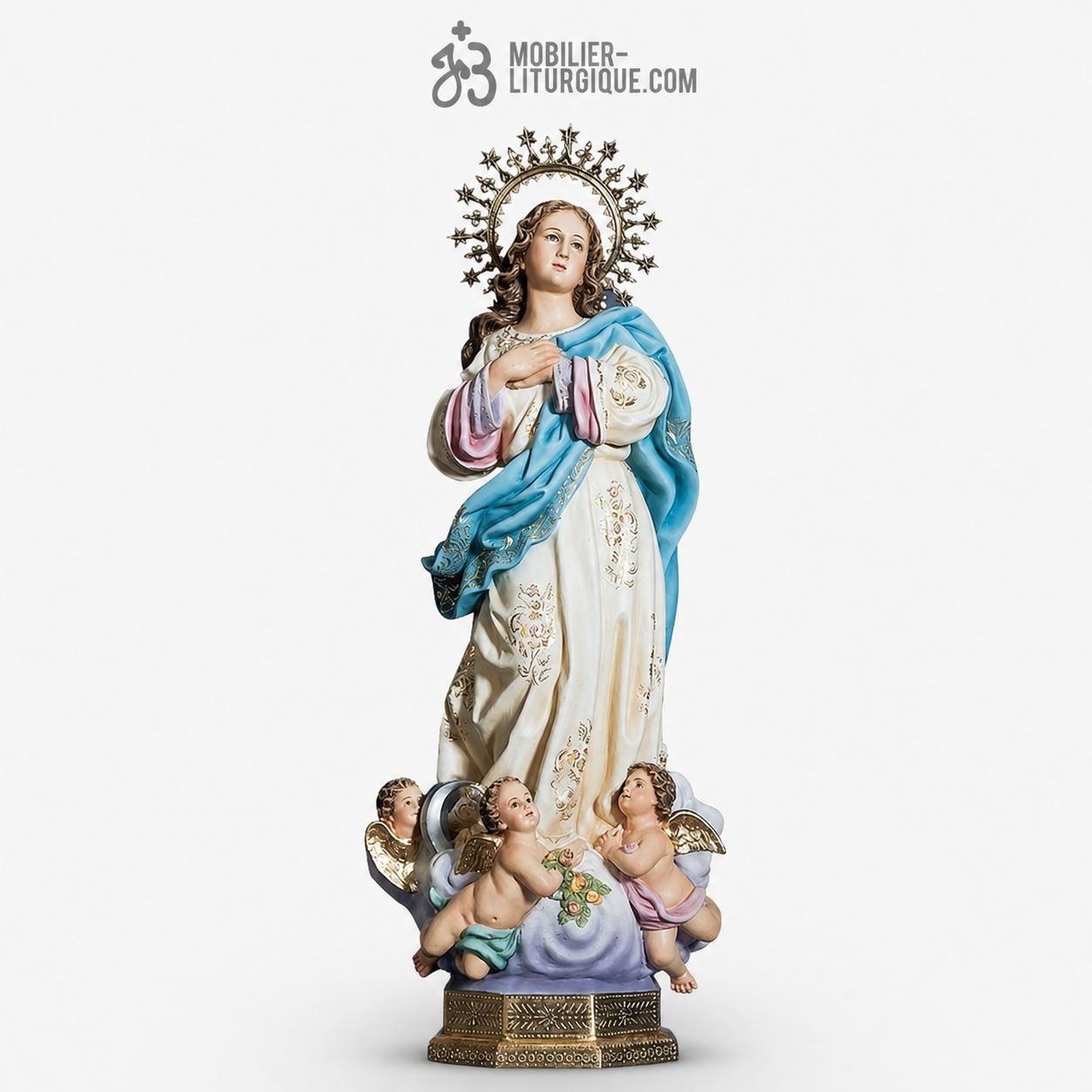 Statue Immacul&eacute;e Conception Polychrome Antique