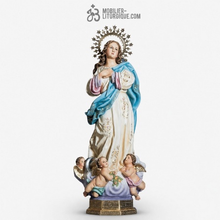 Statue Immacul&eacute;e Conception Polychrome Antique