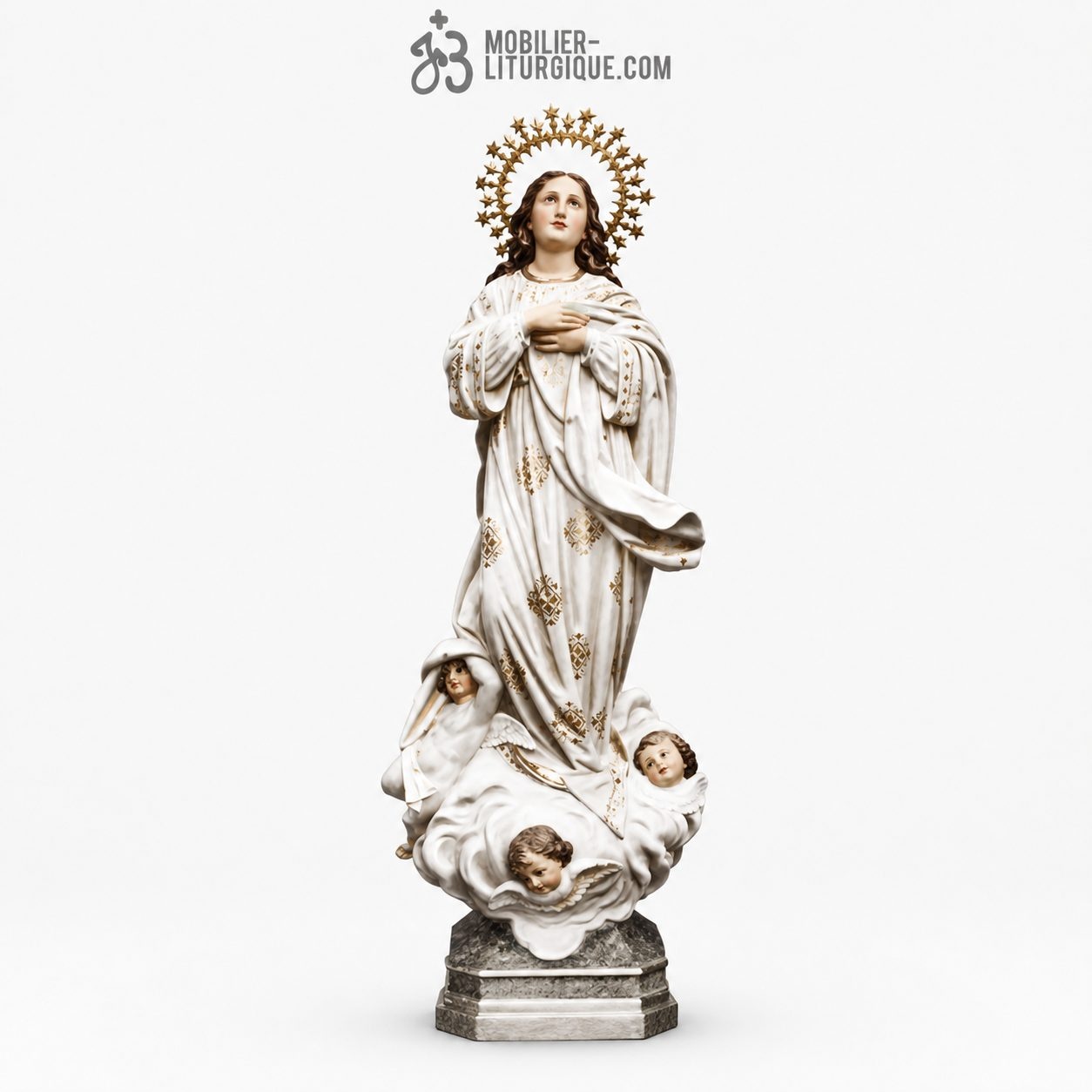 Statue Immacul&eacute;e Conception Polychrome Antique