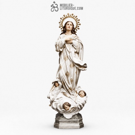 Statue Immacul&eacute;e Conception Polychrome Antique