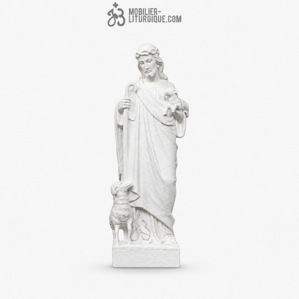 Statue J�sus Bon Pasteur avec moutons, en marbre reconstitu� synth�tique,60-80 cm