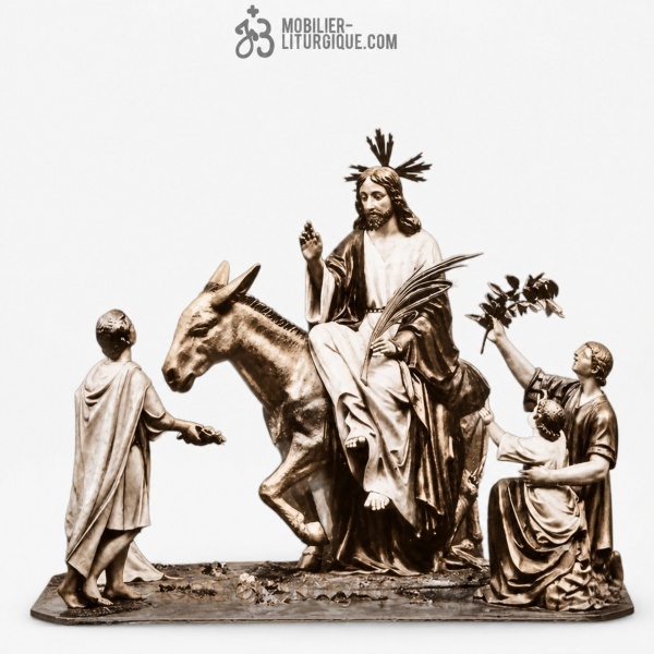 Statue Jesus entrant dans J�rusalem Polychrome Antique