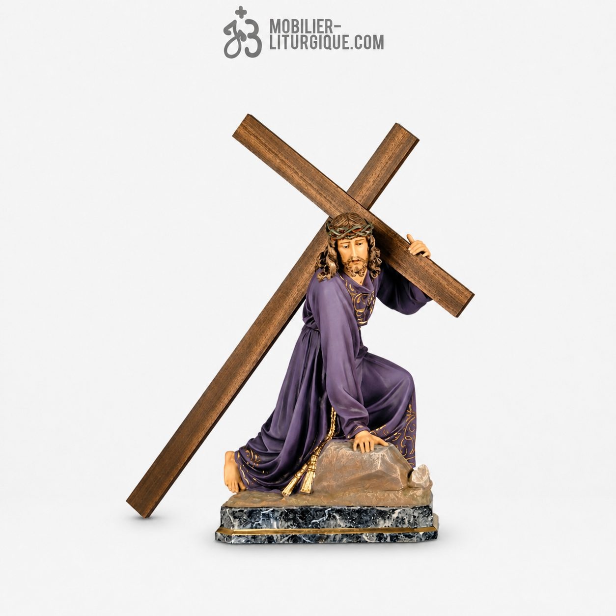Statue J&eacute;sus portant la croix Polychrome Antique