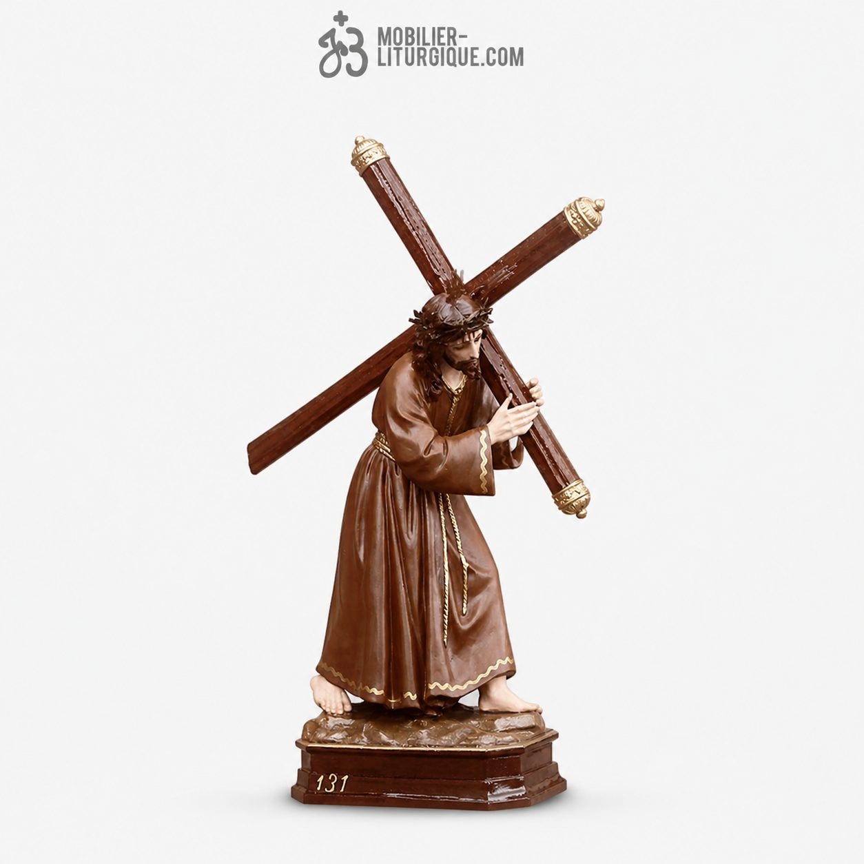 Statue J&eacute;sus portant la croix Polychrome Antique