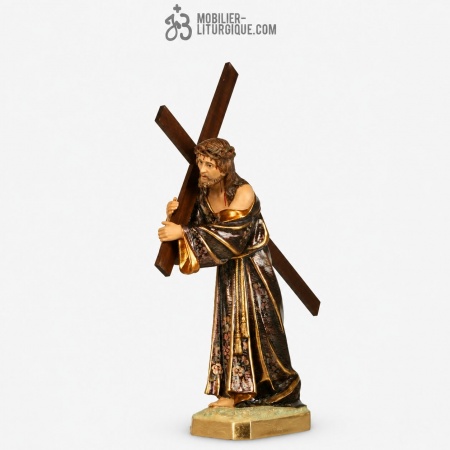 Statue J&eacute;sus portant la croix Polychrome