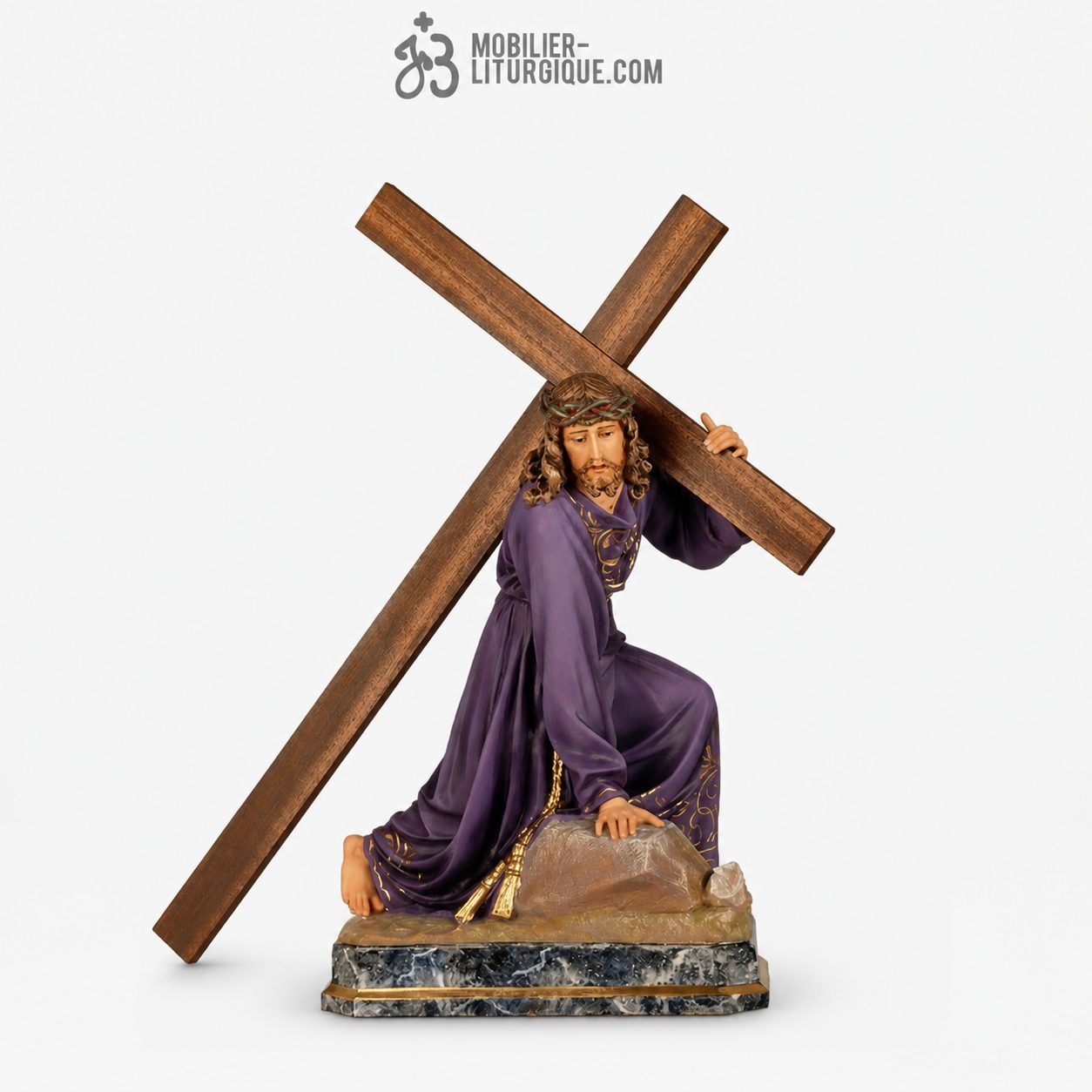 Statue J&eacute;sus portant la croix Polychrome