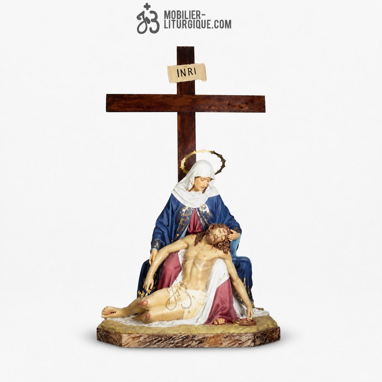 Statue La Pieta Polychrome Antique