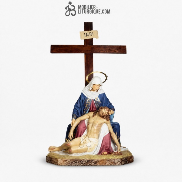 Statue La Pieta Polychrome Antique