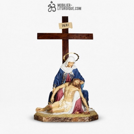 Statue La Pieta Polychrome Antique