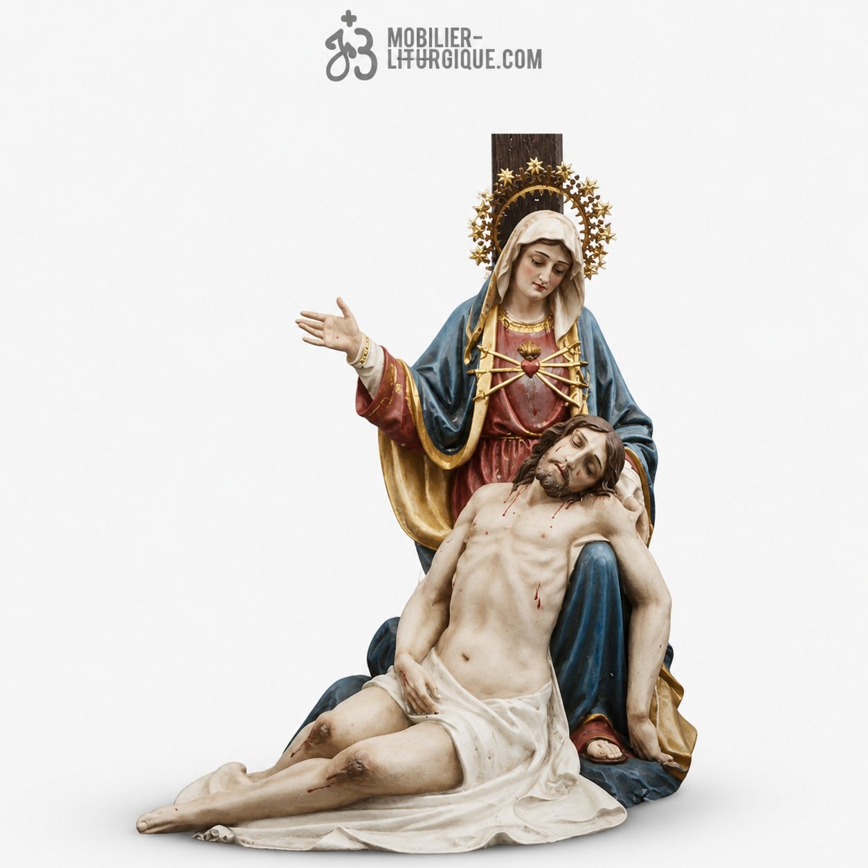 Statue La Pieta Polychrome Antique
