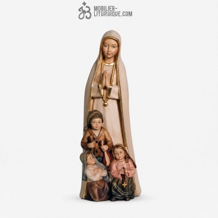 Statue Notre Dame de Fatima avec enfants en bois color&eacute;